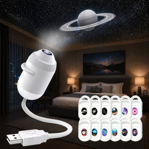 YeahBoom Proyector 2 en 1 Galaxy Night Light, proyector de cielo estrellado ajustable 360° para adultos, proyector LED de cielo estrellado con 12 películas deslizantes para coche, salón, dormitorio.