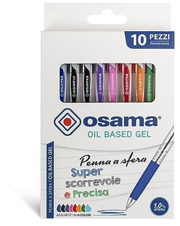 Osama - Stylo Couleur Gel avec Encre OBG, Set 10 Stylos Colorés - Stylo Bille à Déclic 1.0 mm - Stylo Gel avec Trait Fluide et Précis Idéal pour Papeterie, Loisirs Créatifs et Fourniture Scolaire