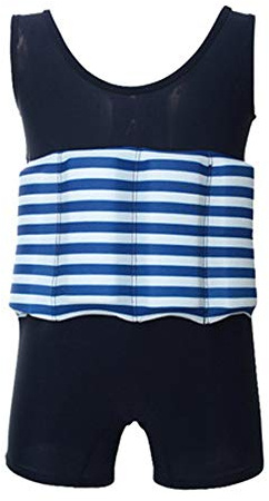 Striped Floatation Swimsuit with Adjustable Buoyancy Swimwear for 1-6 Years Boys Girls Toddler Float Suit Kids Swim Vest Float Jacket One Piece Floating Bathing Learn to Swim Shorty Suit Black 5-6T