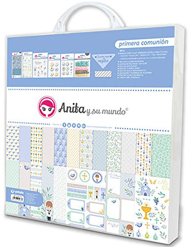 Anita y Su Mundo 37080747. Kit Scrapbooking, Primera Comunión Niño, Papeles, Chapas, Brads, Pegatinas, Washi Tape, Lentejuelas
