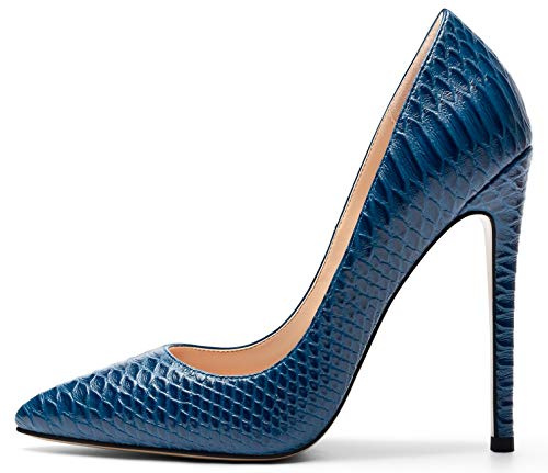 Elashe Escarpins Talon Hauts Femme 4.7 Bout Pointu fermé 12CM Classique Bureau Soiree Bleu EU39