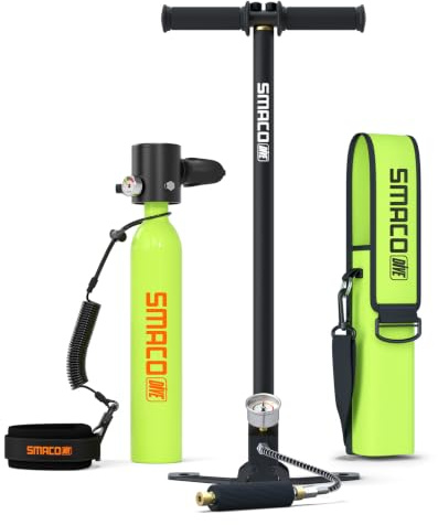 SMACO Mini Dykflaska 0,5 liter bärbar dykpump för undervattensandning liten flaska dykbehållare uppladdningsbar för resor simning räddning S300