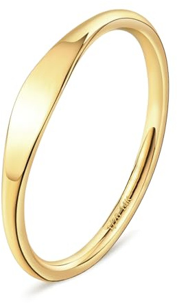 NOKMIT 1.5mm 14K Gold Filled Slim Signet Rings Thin Croissant Pinky Ring for Women Dainty Gold Twisted Stacking Statement Flat Ribbed Plain Band Comfort Fit Size 4 to 10 (8)