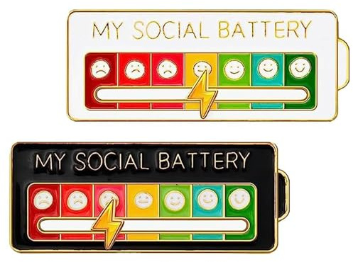 Batteria Sociale Pin, 2 Pezzi Divertente Spilla per L'Umore Interattivo per 7 Giorni, Smalto Badge Nizza Spilla Gioielli (Bianco + Nero)