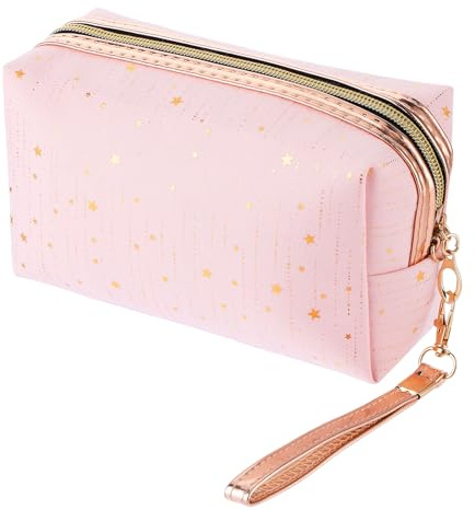 Giantree Damen Kleine Kosmetiktaschen, Glitzer Stern Kosmetiktasche Tragbare Reise Kosmetiktaschen Make up Tasche mit Reißverschluss und Kettengürtel Hält Verschiedene Kosmetika und Werkzeuge(Rosa)