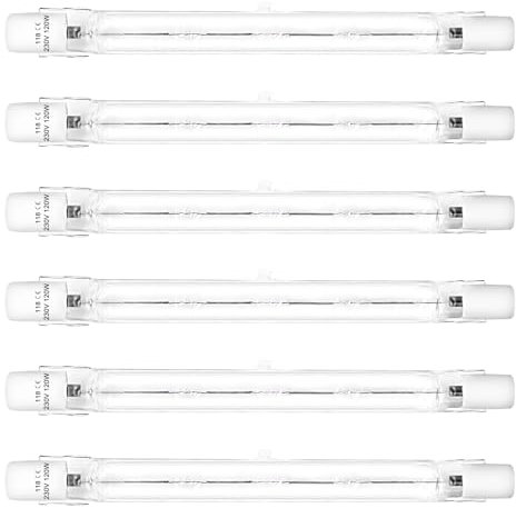 LedWekei Bombillas halógenas, bombilla halógena T3 r7s 118 mm 120 w, bombilla tipo J t3, luz blanca cálida 2700 K, bombillas halógenas de doble extremo (paquete de 6)