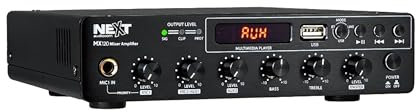 NEXT audiocom MX120 Mischverstärker 100V 120W ELA Amp für Installation Lautsprecher - Bluetooth, Fernbedienung, Mikrofoneingang, USB-Player, Premium Audioqualität - Ideal für Restaurant Bar Geschäft