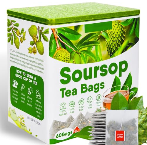 60 Pure Soursop Leaves Tea Bags, Real Natural Soursop Graviola Leaves Teabag, Handmade Made of Premium Guanabana Leaves, Pleasant Taste Natural Flavor,No Sugar/Caffeine/Gluten (1.5g/bag)