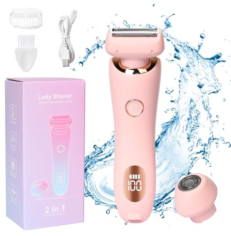 Pumwoy Maquinilla de Afeitar Eléctrica 2 en 1 para Mujer, Afeitadora Mujer Recortadora de Bikini, 2 In 1 Electric Shaver Razors for Women Maquinilla de Afeitar íntima para Partes Del Cuerpo
