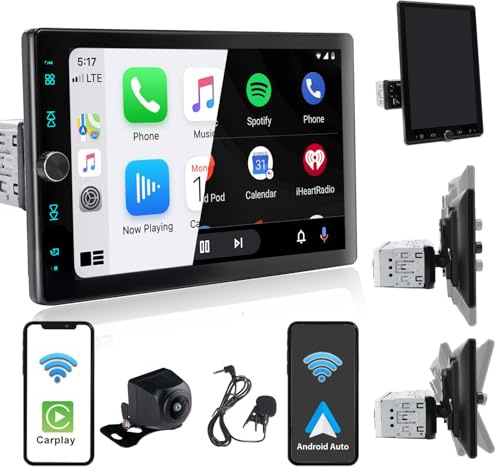 Alondy Single Din Car Radio Touchscreen (10.4 Rotatable) Compatible with Apple CarPlay [Wireless] Android Auto Car Stereo Bluetooth USB AUX SD Backup Camera