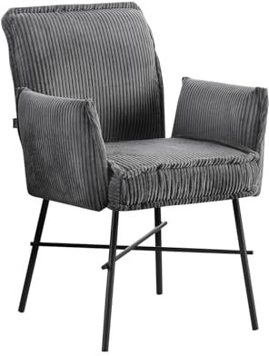 B&D home® Esszimmerstuhl Jürgen – mit Armlehnen, Taschenfederkern, Moderner Cordstoff in Dunkel Grau, Metallgestell schwarz, komfortabel gepolstert