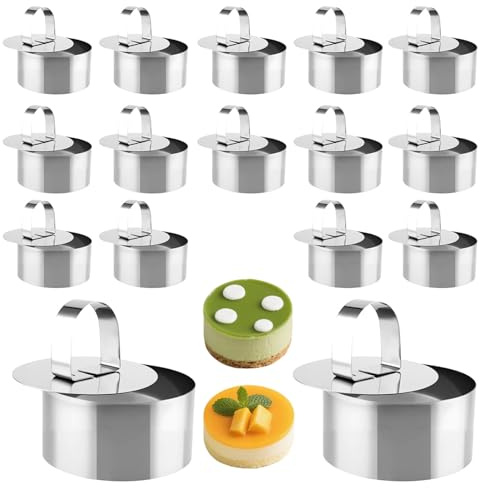 NAMYEUT 16 anillos de postre pequeños de 8 cm, de acero inoxidable, con elevador de prensa, anillos pequeños para tartas, postres, pasteles, postres, manualidades