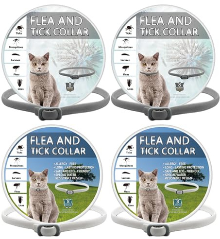 4 Piezas Collar de pulgas de Gato, 18.9 Pulgadas de Silicona Ajustable Cat de coladas y garrapatas, Impermeable y Seguro para Todas Las Razas el tamaño