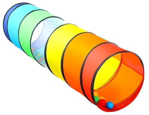 PATAZOK Kids Play Tunnel Tent for Toddler, Crawl Toy Baby Infant Children or Pet with Breathable Mesh, Collapsible Toddler Toys Gift for Children Backyard Playset (Rainbow Tunnel)