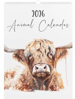 2026 Animal Wall Calendar, 12 Month Watercolour Animal Calendar, Farm & Wildlife A4 Calendar