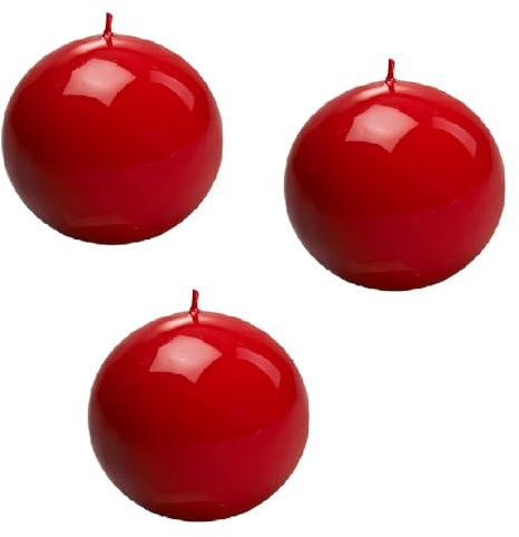 Set 3 Candele Rosse Rotonde a Palla Ø6cm sfera Decorativa in Cera per Candelieri natale Centrotavola a pallina Ideale per Decorazioni Natalizie Tavola Ambienti Tonda Per Atmosfere Calde e Raffinate