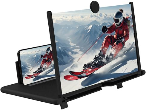 12 Inch Smartphone Screen Magnifier 3D HD Foldable Phone Stand with Adjustable Angle, Suitable for Movies, Videos, and Games,Supports All Smartphones. (Black)