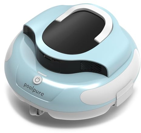 POOLPURE Aspirateur de piscine automatique pour piscines creusées et hors sol jusqu'à 10,7 m, double moteur de 35 W, autonomie de 110 minutes, batterie de 4500 mAh, élimination des débris fins et des