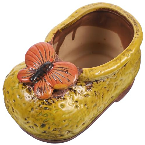 Toyvian Ceramic Boot Flower Planter for Balcony and Garden, Hand-painted Shoe Shaped Plant Pot with Breathable Clay Material, for Indoor and Outdoor Decorative Planting