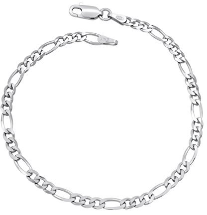 Figaro Armband 925 Sterling Silber rhodiniert 3,5mm breit Länge wählbar 16 16,5 17 17,5 18 18,5 19 19,5 20 20,5 21 21,5 22 cm Figarokette Silberkette Armkette Armkettchen anlaufgeschützt (19)