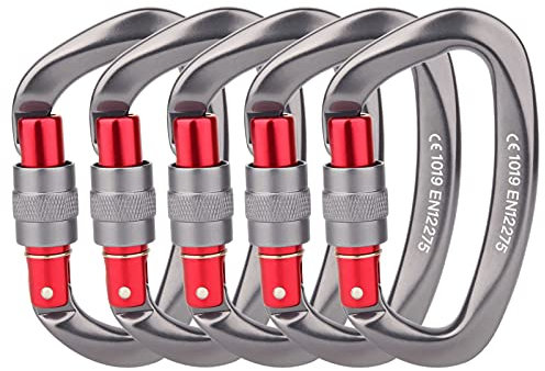 Paliston Locking Carabiner - 25kN 5600lb Climbing Carabiner Screw Gate D Shape Carabiner Grey (Pack of 2)