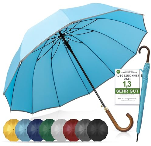 ADRIANO PORCARO® Paraguas resistente a las tormentas, diámetro de 120 cm, paraguas grande XXL con borde reflectante, 12 puntales, incluye funda para paraguas, para hombre y mujer