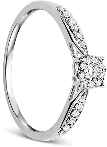 Orovi Anello da Donna in Oro Bianco con Diamanti Naturali Ct 0.20 in Oro 9 Kt / 375. Anello di Fidanzamento con Brillanti in Oro Vero.