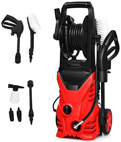 COSTWAY Hidrolavadora de Alta Presión de 2030 PSI,5 L/min,1500 W con Boquilla,Cables y Mangueras Limpiadoras a Presión para Jardín Coche Casa Exterior (Rojo)