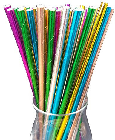 Papierstrohhalme, 120 Pack (6 Farben/Stile, 20 Trinkhalme pro Farbe/Stil), Party-Mix, Papier Trinkhalm, Biologisch, Lebensmittelecht, umwelftreundlich, Einweg-Strohhalme (Party Mix 1)