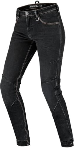 SHIMA DEVON Jeans Moto - Ventilés Élastiques Biker Pantalon Coupe Slim avec Renforts en FiberQL, Protections CE pour les Genoux et les Hanches. (Femme, Noir, 30W / 32L)