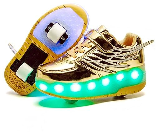 LED skateboard 7 färger blinkande sportsko med rulle multisport utomhus friidrott gymnastik löpning sneaker automatisk infällbar sneakers mode, Cd03or, 36 EU