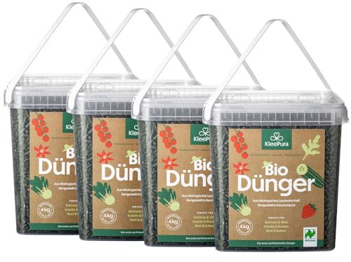 KleePura Bio Universaldünger. NATURLAND zertifiziert. Bio-Dünger für Gemüse, Kräuter, Blumen & Obst. Veganer Pflanzendünger aus Bio-Klee & Luzerne. 4 x 4 kg