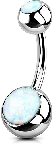 OUFER 14G 8mm Piercing per Ombelico Anello Titanio Palline Balls Pantaloncini Extra Lungo Short Long Bananabells Navel Pircing Anelli Doppio Bianco Opal 1,6 mm, Barbell Belly Button Jewellery