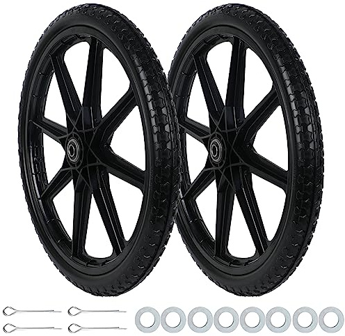 HAKULA MATATA 2 Pc 20 Flat Free Tires PU Non-inflated Tire Wheels, 20x2 Inch Tire with Bearing, Hub for Wheelbarrow, Carts, Garden Trailers