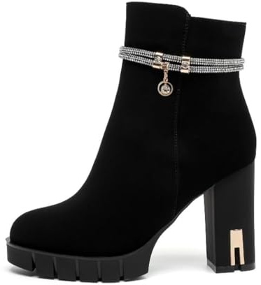 Queentina Bottes à talons pour femmes Bottines Plateau Talons hauts élégantes à paillettes, 40 EU