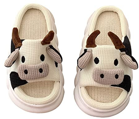 Coswind Chaussons Femme Homme Pantoufles de Vache Hiver Chaude Peluche Fourrure Confortable Cartoon Animaux Chaussures Doublure Antidérapantes Intérieur/extérieur Vache Lin 280