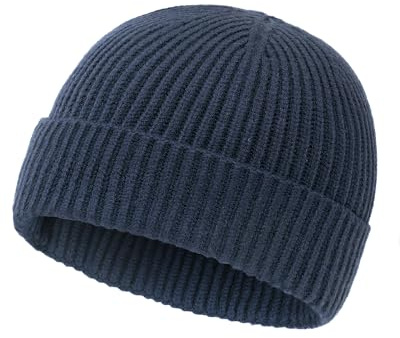 Zylioo XXL kantlösa mössor, stor stickad trakthuvud keps, vinter stretchig dockarmössa, varm valsad manschett hamnhatt, marinblå, M-L