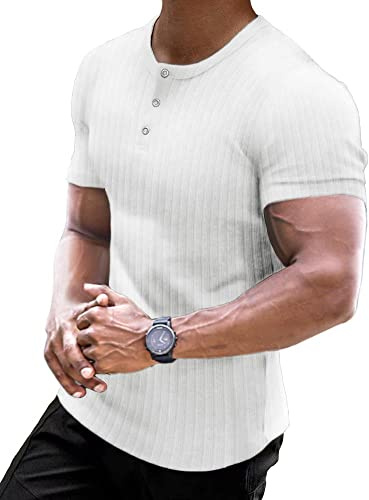 Muscle Cmdr Men's Ribbed Henley Shirt Slim Fit Muscle Shirt Fitted Cotton Short & Long Sleeve Casual T-Shirt