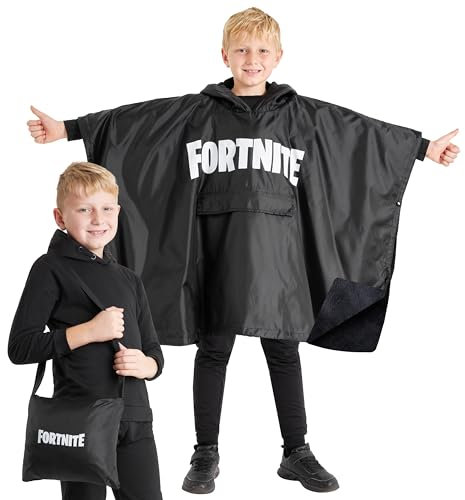 Fortnite Regenponcho Kinder, Wasserdichter Poncho für Jungen mit Kapuze und Fleece-Futter