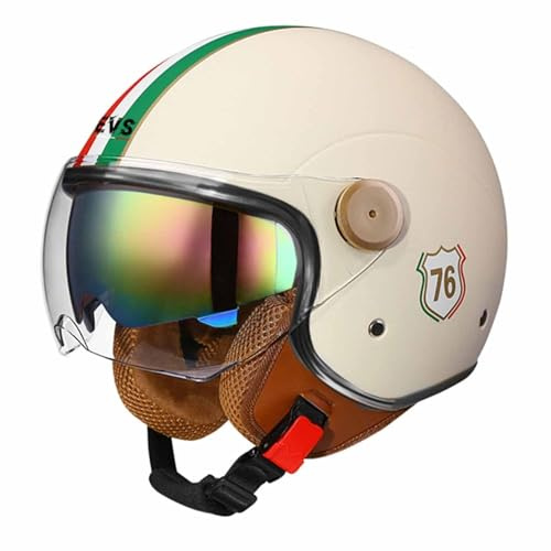 Motorcykelhalvhjälm Open Face Motorcykelhjälm Vuxna Kvinnor Män 3/4 Retro Klassisk Mopedhjälm DOT/ECE Godkänd Half Face Vintage Motorcykelhjälmar med dubbelt solskydd(8,M(57~58CM))