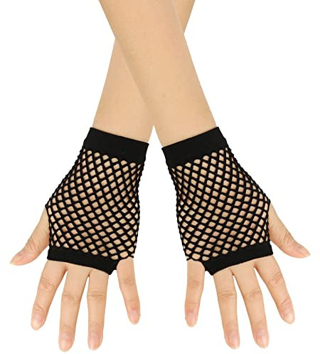 BrightGlow Netzhandschuhe Damen Kurze Fischnetz Fingerlose Handschuhe 1920er-Jahre-Handschuhe Mode Kurze Mesh Handschuhe Abendhandschuhe Opernhandschuhe für Kostümparty Zubehör Schwarz Einheitsgröße