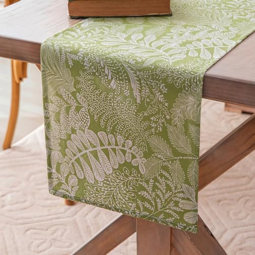 Ymoryiyi Grüne Blattpflanzen Tischläufer, Tischläufer Eukalyptus Grün, Modernes Abwaschbares Leinen-Optik Tischset für Frühling, Esszimmer, Partys, Ferien & Outdoor-Dekoration, 33x183 cm