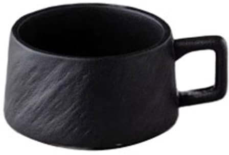 Juego de tazas de café, con textura de roca en relieve, taza de té de cerámica, taza de capuchino (taza negra)