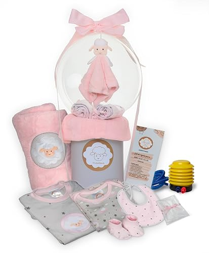 Set Regalo Bebé Recién Nacido Niña Canastilla Premium Nacimiento Cesta Original Bienvenida Caja Útil Bautizo Con Globo Baby Shower Detalle Sorpresa Manta Peluche Conjunto Ropa Listo Regalar 0-3 Meses
