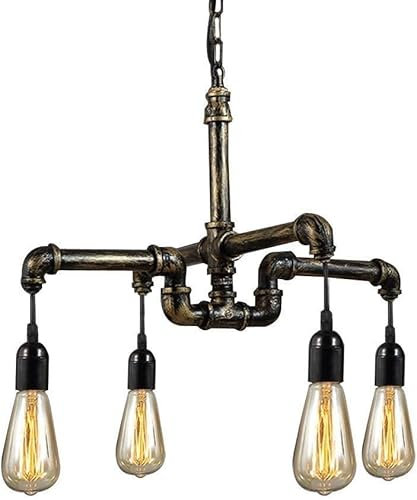Lampadari a LED Compatible with tubi Feng Shui industriali semplici 4 luci Plafoniera Compatible with tubi di acqua in metallo V-intage Lampada a sospensione Ming punk a vapore V-intage