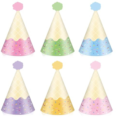 CHarmeFleur 24 Stück Conos de Helado Sombreros de Fiesta Sombreros de Papel Coloridos para cumpleaños Baby Shower Bridal Shower Accesorios para Fiestas decoración y