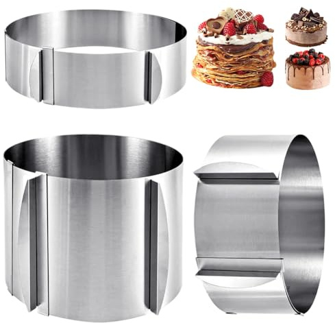 Umllpet Tårtring justerbar, 3 stycken bakringar i rostfritt stål höjd 5 cm, 8 cm, 15 cm, tårtring justerbar Ø 16–30 cm, kakring rund justerbar, bakram rund för bakning och dekoration