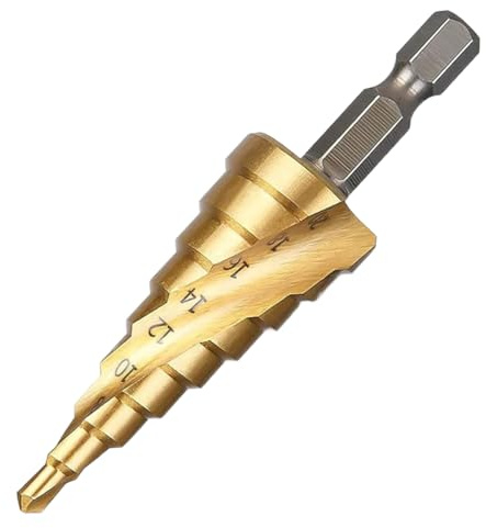 Foret Étagé Rainuré en Spirale, 4-20mm Fraise Meche Etage Metal Acier Rapide Revêtu de Titane HSS, Foret Etage Metal, changement rapide de foret conique métal plastique bois trou fraise