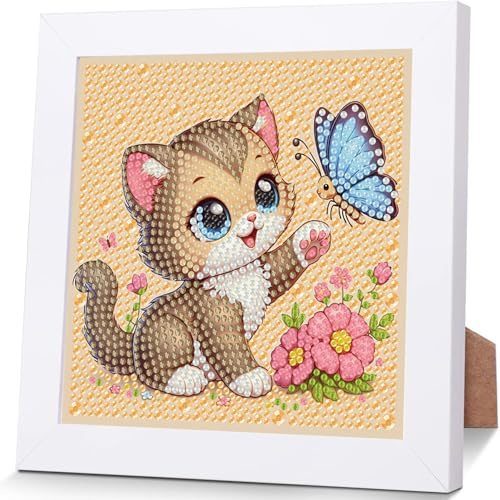YarnWhimsy Juego de pintura de diamantes para niños y gatos, diseño de gato
