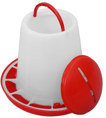 NUOBESTY Mangeoire Automatique pour Volailles 1,5 Kg, Seau Alimentaire Étanche Rouge et Blanc, Distributeur Anti-gaspillage pour Poulets, Canards et Oies, Alimentation pour Élevage